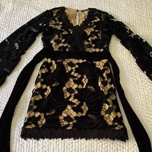 VENUS Black and Gold Floral Lace Dress